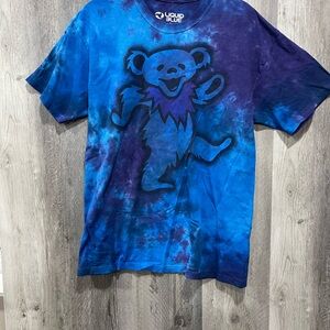 Grateful Dead Liquid Blue Big Bear Dancing Bear Tie Dye Tee - Blue and Purple